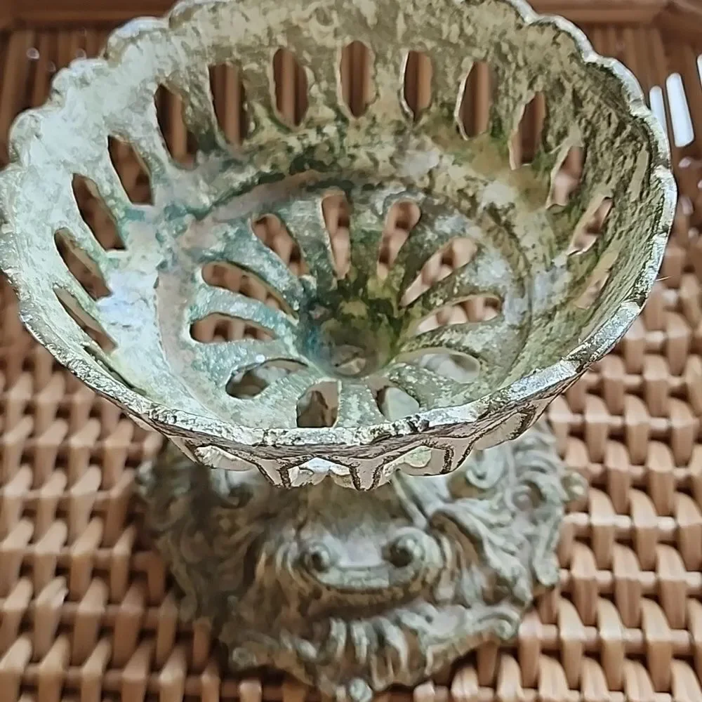 Vintage Distressed Metal Candleholder Cutwork Chalice with Felted Bottom